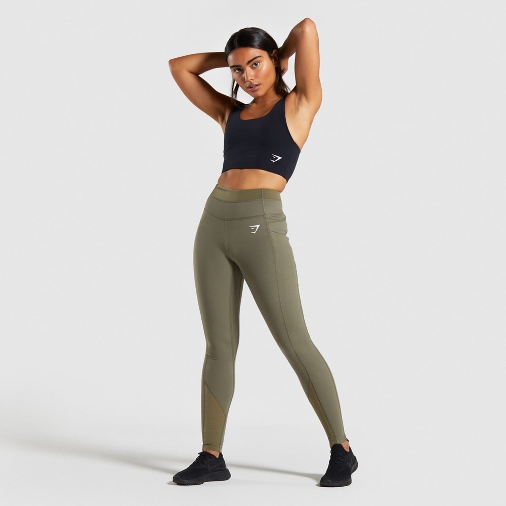 Gymshark Dreamy Mesh Leggings - Khaki Olive Green, Medium